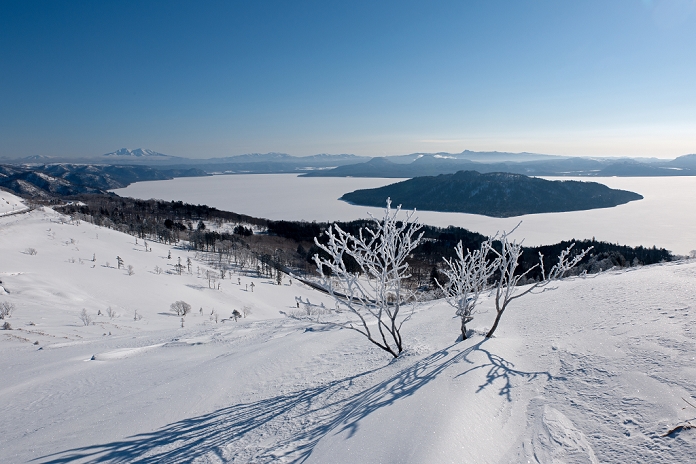 Lake Kussharo and Mt. Shari in winter