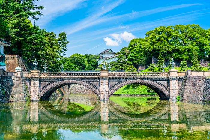 Nijubashi (Main Gate Stone Bridge) in the outer garden of the Imperial Palace, Tokyo (Kanto)