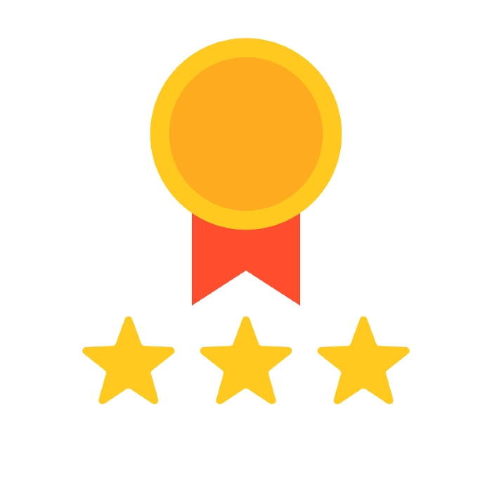 Gold medal and 3 star icons. Rating and review icons. Vectors.