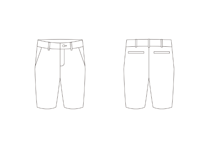 Short pants template Front and back White