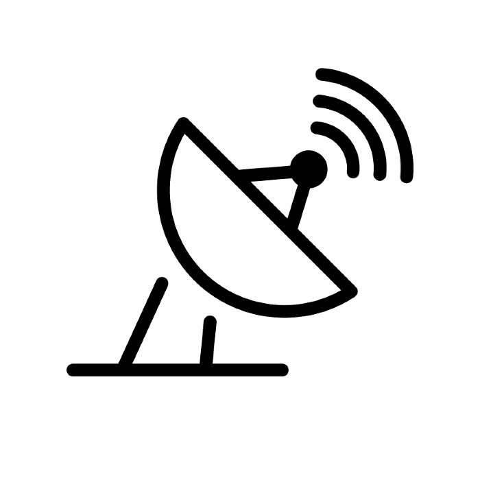 Simple parabolic antenna and radio wave icon. Vector.