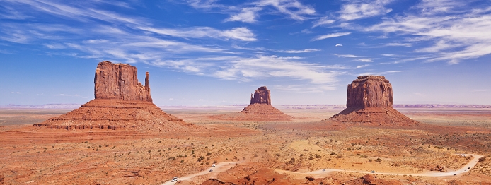 United States of America West Mitten Butte, East Mitten Butte and Merrick Butte, The Mittens, Monument Valley Navajo Tribal Park, Arizona, United States of America, North America