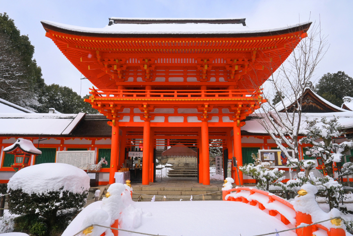 Gate of Kamigamo Shrine, a World Heritage Site in Kyoto in January