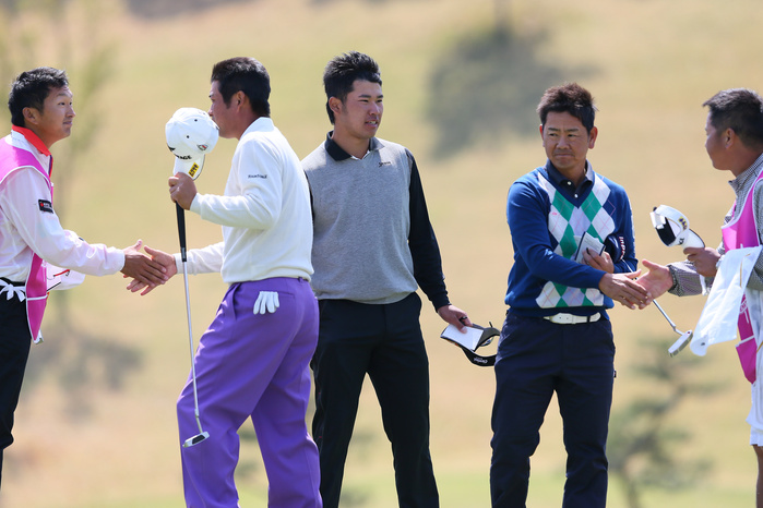 Token Homemate Cup   Day 2  L to R  Yuta Ikeda  JPN , Hideki Matsuyama Hideki Matsuyama  JPN , Hideki Matsuyama  JPN  Hiroyuki Fujita  JPN , Hiroyuki Fujita  JPN  APRIL 19, 2013   Golf :. 21st Japan Golf Tour Token Homemate Cup 2013 Second Round at Token Tado Country Club Nagoya, Mie, Japan.  Photo by YUTAKA AFLO SPORT   1040 .