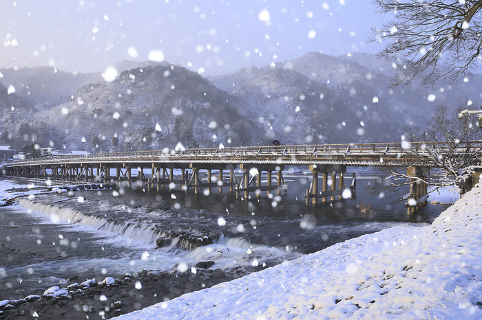 Snow-covered Arashiyama and Togetsu Bridge Kyoto