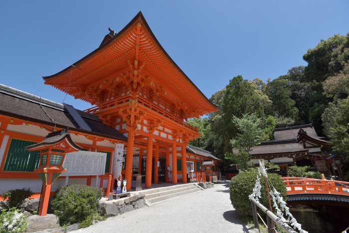 Kamigamo Shrine tower gate in fresh green Kita-ku, Kyoto