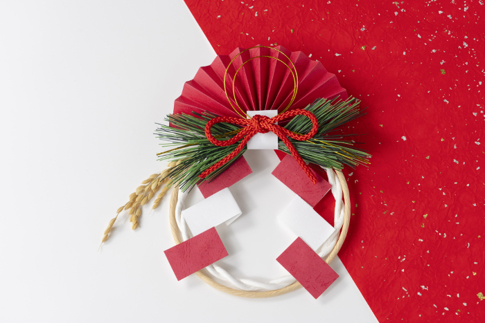 New Year's decoration with red and white background