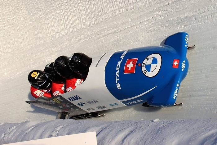 BMW IBSF World Cup Bob and Skeleton, 12.02.2023, Innsbruck BMW IBSF World Cup Bob   Skeleton 2022 23 Innsbruck Tirol, 12 BMW IBSF World Cup Bobsleigh and Skeleton, 12 02 2023, Innsbruck BMW IBSF World Cup Bobsleigh Skeleton 2022 23 Innsbruck Tyrol, 12 02 2023, Mens Four man Bobsleigh Picture Team SUI Copyright: xBEAUTIFULxSPORTS NilsxKoepkex