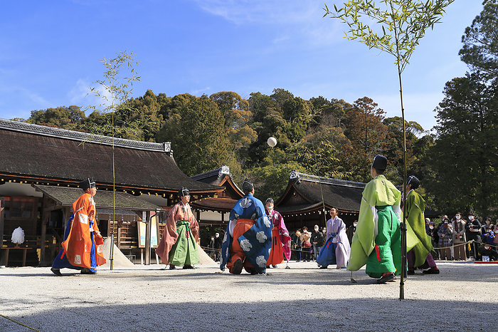 Kemari ritual at Kigoto Festival, Kamigamo Shrine, Kyoto, Japan Annual celebration held on February 11, National Day of the Nation