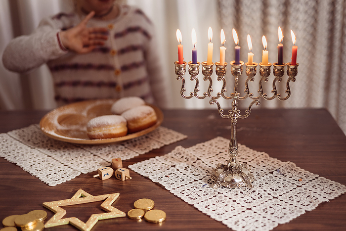 family celebration of the Jewish holiday Hanukkah  at home