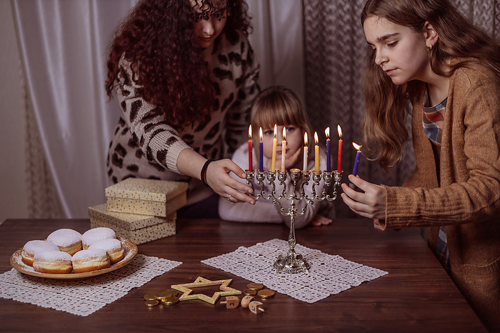 family celebration of the Jewish holiday Hanukkah  at home