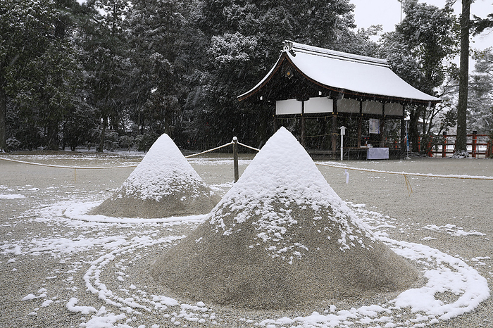 Snow covered Tachisuna and dressing room at Kamigamo Shrine Kyoto Pref. World Cultural Heritage  Cultural Properties of Ancient Kyoto