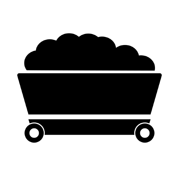 Icon of a trolley loaded with coal. Vector.
