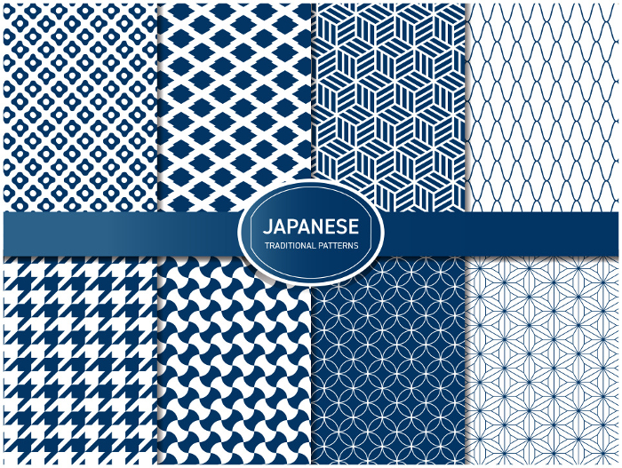 Blue Japanese pattern set