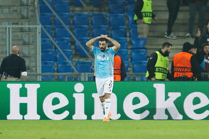 Soccer : 2022 2023 UEFA Europa Conference League : FC Basel 1893 2 0 Trabzonspor AS Umut Bozok  Trabzonspor , FEBRUARY 23, 2023   Football   Soccer : Bozok holding his head after the goal was canceled during UEFA Europa Conference League Knock out Play off 2nd leg match between FC Basel 1893 2 0 Trabzonspor AS at the St. Jakob Park in Basel, Switzerland.  Photo by Mutsu Kawamori AFLO 
