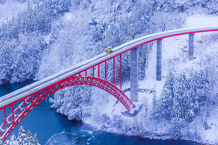 Toga Bridge, Shogawa Gorge, Toyama Prefecture, Japan Snow removal scenery
