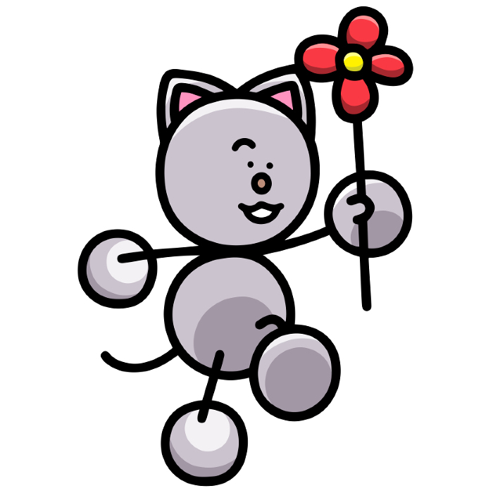 Clip art of cat skipping with flower Cat