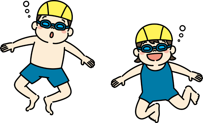 Illustration of a child in a swimsuit happily diving Swimming class