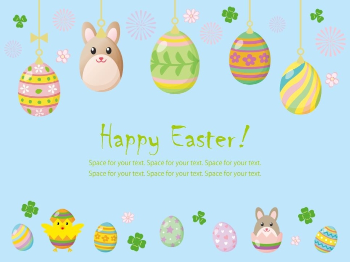 Clip art of Easter rabbit and eggs card