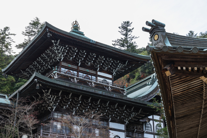 Kannon-do Hall and Maniden Hall at Daisho-in Temple on Miyajima Island in Hatsukaichi, Hiroshima, Japan