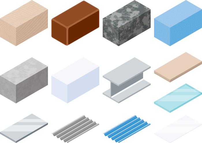 Illustration set of various building materials