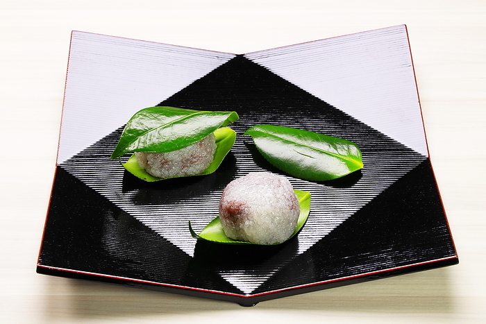 Camellia cake Kyoto shi, Kyoto Rice cake sweets that are said to have been eaten by Heian aristocrats after playing kemari in Wakana ue, the 34th book of The Tale of Genji.
