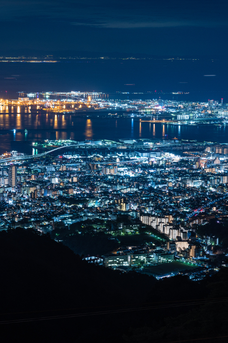 Night view of Kobe city and Port Island from Mt. Rokko Tenran-dai in Kobe, Hyogo, Japan