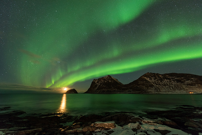 Lofoten Haukland aurora borealis by Olaf Juergens