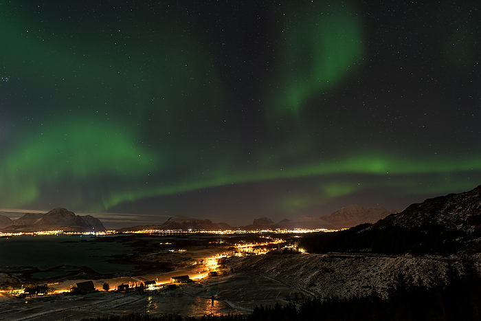 Lofoten city Leknes  aurora borealis by Olaf Juergens