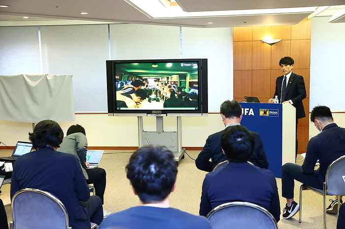Japan Football Association Announces New Slogan for Japan National Team JFA General Secretary Tsuneyasu Miyamoto attends a press conference to unveil their new slogan  COURAGE for DREAM  at JFA House in Tokyo, Japna, March 9, 2023.  Photo by JFA AFLO 