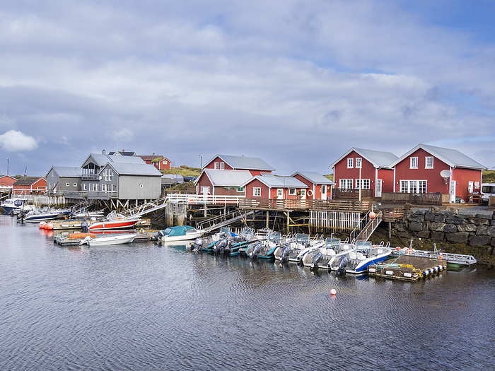 View of Nes harbor on Vega Island, one of about 6,500 islands and skerries in the Vega Archipelago, Norway. View of Nes harbor on Vega Island, one of about 6500 islands and skerries in the Vega Archipelago, Norway, Scandinavia, Europe, by Michael Nolan