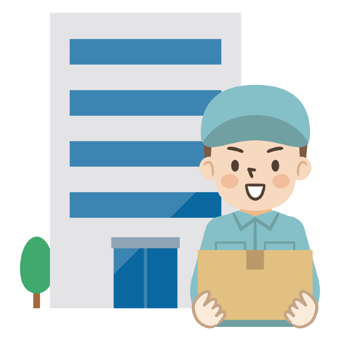 Clip art of deliveryman and apartment