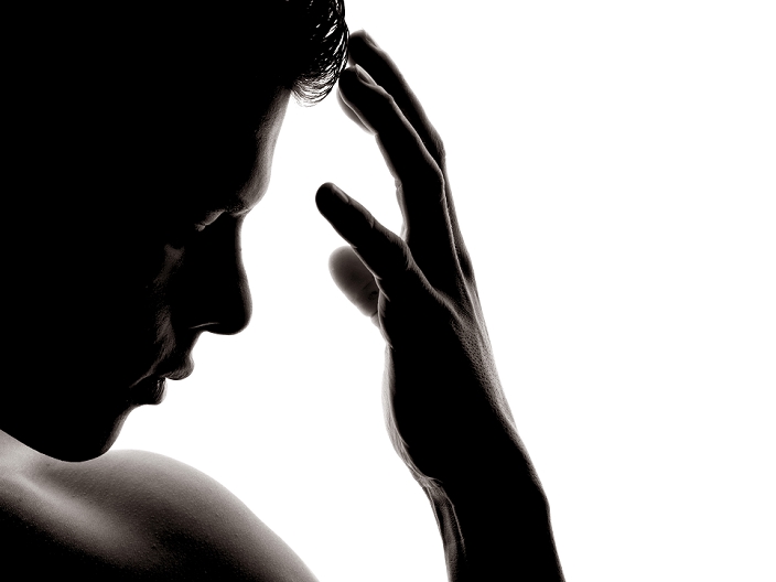 Man, face, hand, touching, silhouette