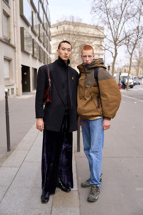 Paris Fashion Week FW 2023 2024 Yuto Ebihara and Paul Lorbat after Ujoh Fall Winter 2023 2024 show, March 7, 2023, Paris, France  Photo by Hideaki Suzuki AFLO  outer kolor BEACON