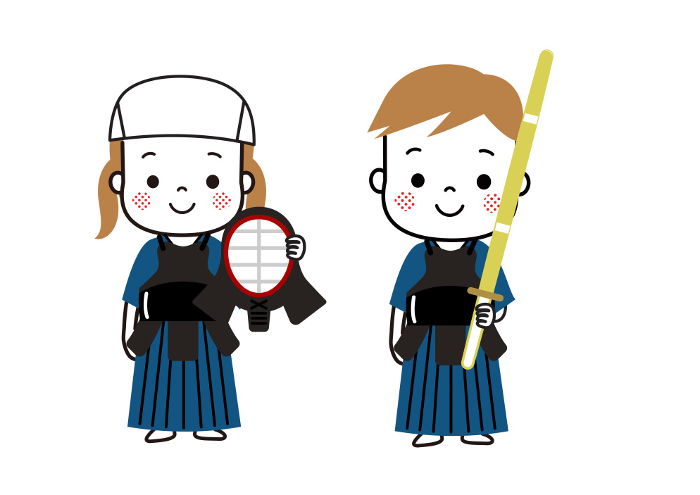 A boy and a girl playing kendo