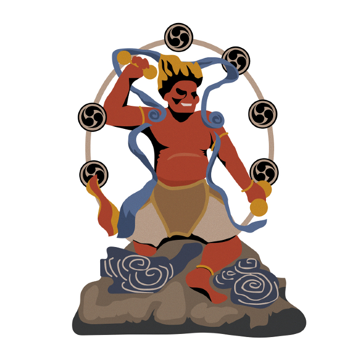 Illustration of Japanese and Indian Gods, Thunder God Statue. Religion, Shrines and Temples