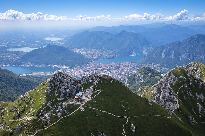 Italy Aerial view of the top of Monte Resegone and Rifugio Azzoni. Lecco, Lombardy, Italy, Europe.. Photo by: Mirko Costantini
