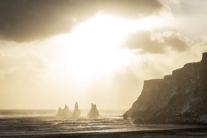 Iceland Europe, Iceland: rock pillars of Reynisdrangar kissed by the sun. Photo by: Massimiliano Montella