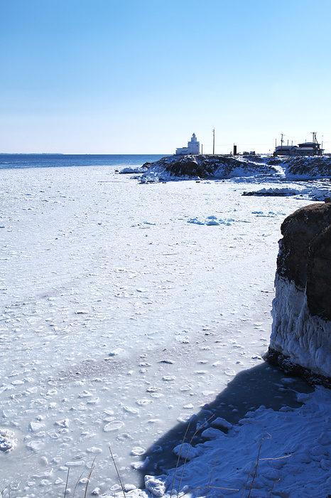 Cape Nosabu Lighthouse and drift ice Hokkaido  1 C