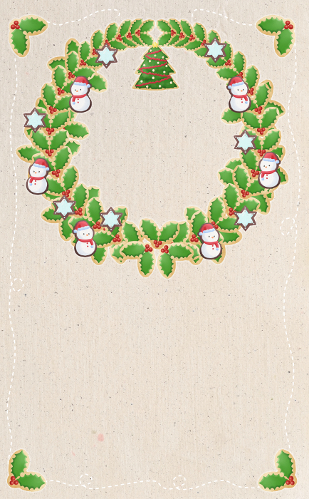 Christmas ☆Perforated Vertical Clip Arts: Icing Cookie Wreath Vintage Background Differential