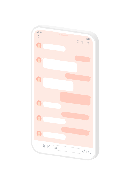 Illustration of a phone and chat screen - simple and cute isometric message app image