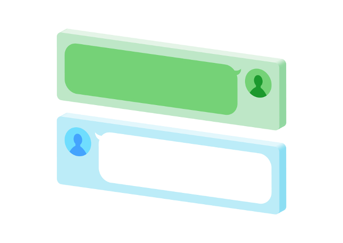 Illustration of a chat screen for two on a smartphone - simple isometric message app callout