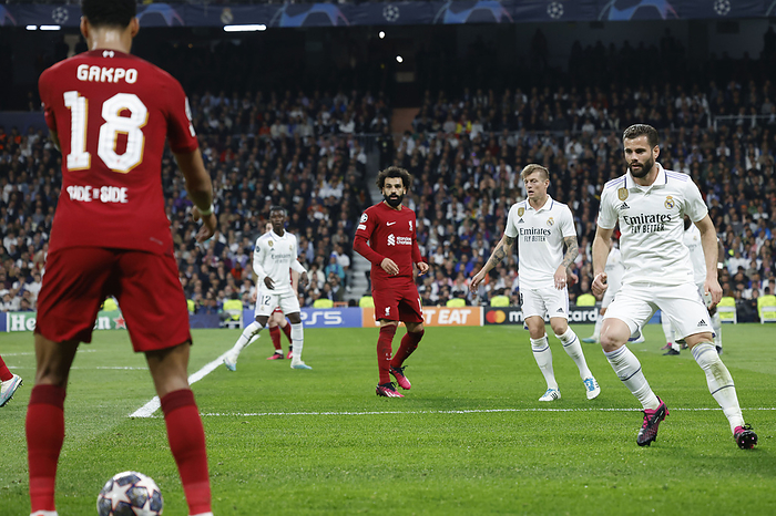 2022 23 UEFA Champions League First Round Second Round Mohamed Salah  Liverpool , Toni Kroos, Nacho  Real , MARCH 15, 2023   Football   Soccer : UEFA Champions League Round of 16 2nd leg match between Real Madrid 1 0 Liverpool at Estadio Santiago Bernabeu in Madrid, Spain.  Photo by D.Nakashima AFLO 