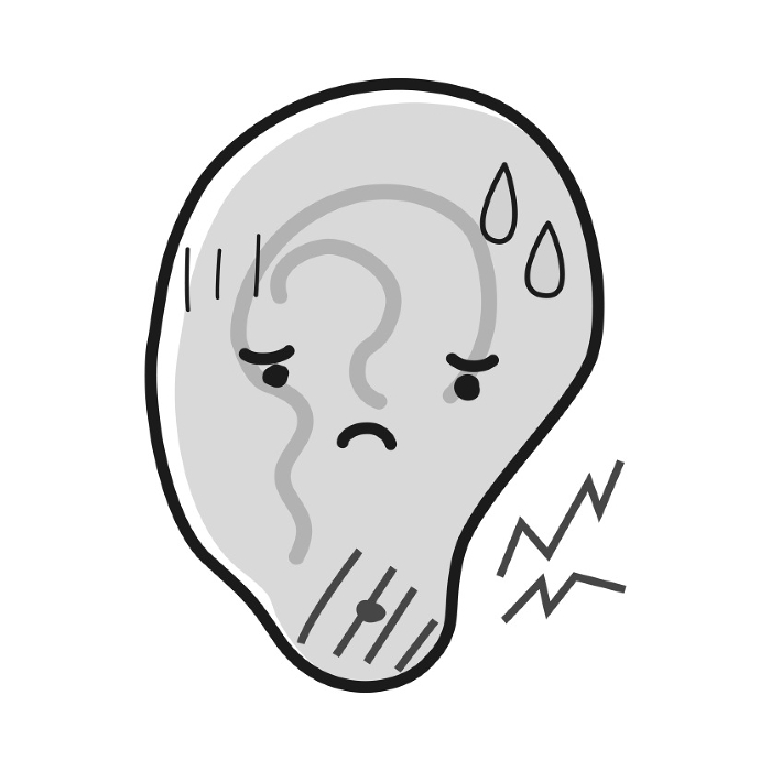 ear character with troubled expression (piercing hole pain)(B/W)