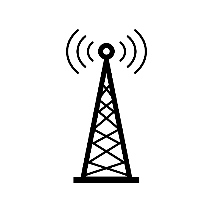 Icons of radio towers. Cellular communication towers and cellular radio waves. Vector.