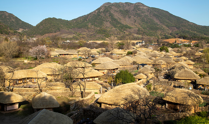 Nagan Eupseong Folk Village in Suncheon, South Korea Nagan Eupseong Folk Village, Mar 27, 2023 : Nagan Eupseong Folk Village in Suncheon, about 420 km  261 miles  south of Seoul, South Korea. The folk village is a well preserved town castle of the Joseon Dynasty  1392 1910  and it features straw thatched roof houses, clay rooms and Korean traditional verandas, toenmaru.  Photo by Lee Jae Won AFLO   SOUTH KOREA 