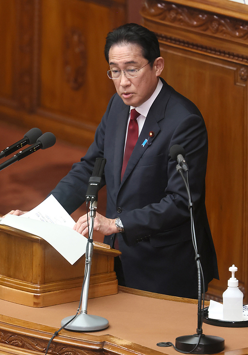 Japanese Prime Minister Fumio Kishida attends Lower House s plenary session April 4, 2023, Tokyo, Japan   Japanese Prime Minister Fumio Kishida answers a question for the controversial three defense documents on the national security strategy at Lower House s plenary session at the National Diet in Tokyo on Tuesday, April 4, 2023.      photo by Yoshio Tsunoda AFLO 