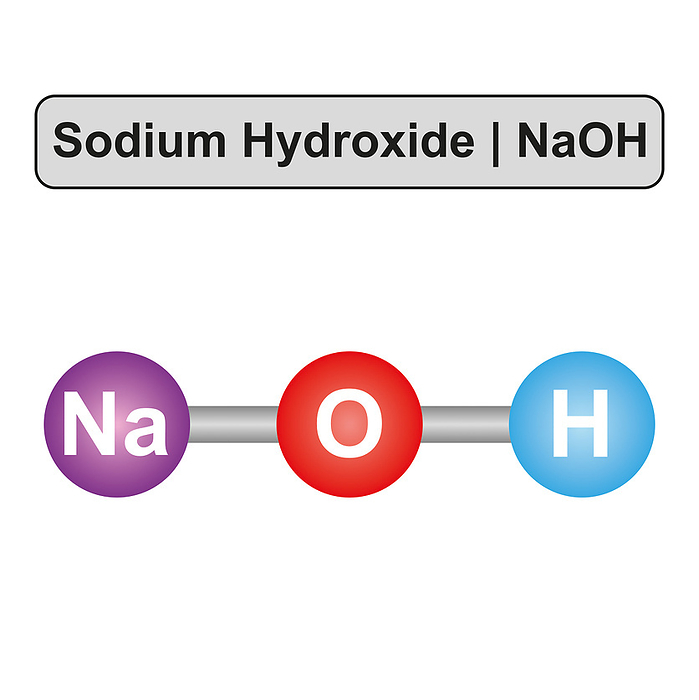 Sodium hydroxide molecule, illustration Illustration of a sodium hydroxide  NaOH  molecule., by ALI DAMOUH SCIENCE PHOTO LIBRARY