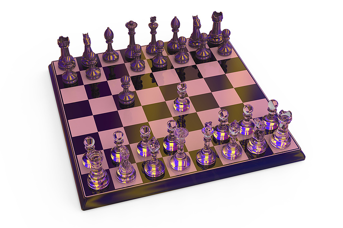 Chess game, illustration Chess game, computer illustration. Sicilian defence opening setup., by KATERYNA KON SCIENCE PHOTO LIBRARY