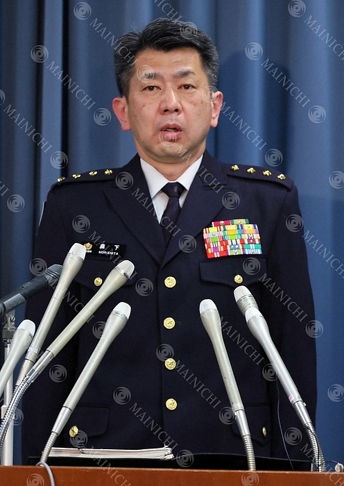 Missing Ground Self Defense Force Helicopter, Chief of Staff of Ground Staff holds press conference. Yasuomi Morishita, chief of the Ground Staff of the Japan Ground Self Defense Force, holds a press conference at the Ministry of Defense on April 6, 2023, after 9:00 p.m. Photo by Naoaki Hasegawa